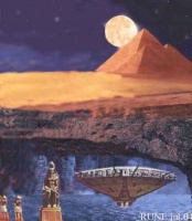 Fictitious artist representation of the Bafath or Giza Intelligences under the Giza pyramids, Egypt. Until they were penalized by the Plejaren Federation in 1995[172]
